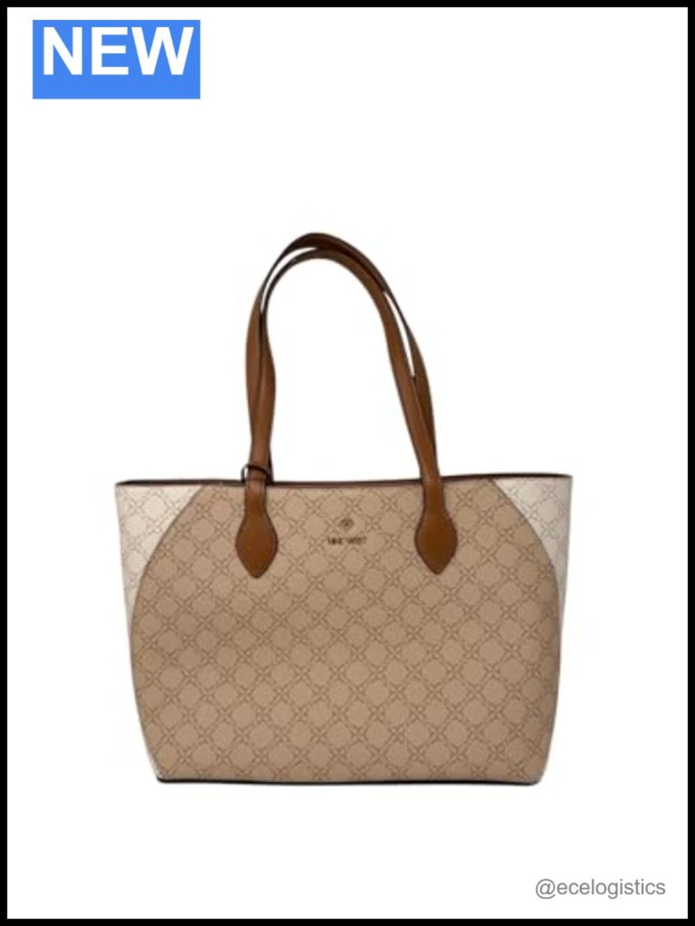 Nine West Faux Leather Tote with Belted Detailing, Zipper Closure, 11x14x5